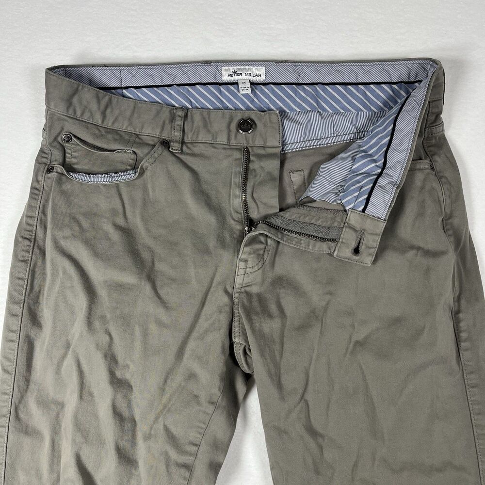Peter Millar Crown Ultimate Sateen Pants Men 34 x 31 Grey 5-Pocket Stretch Modal